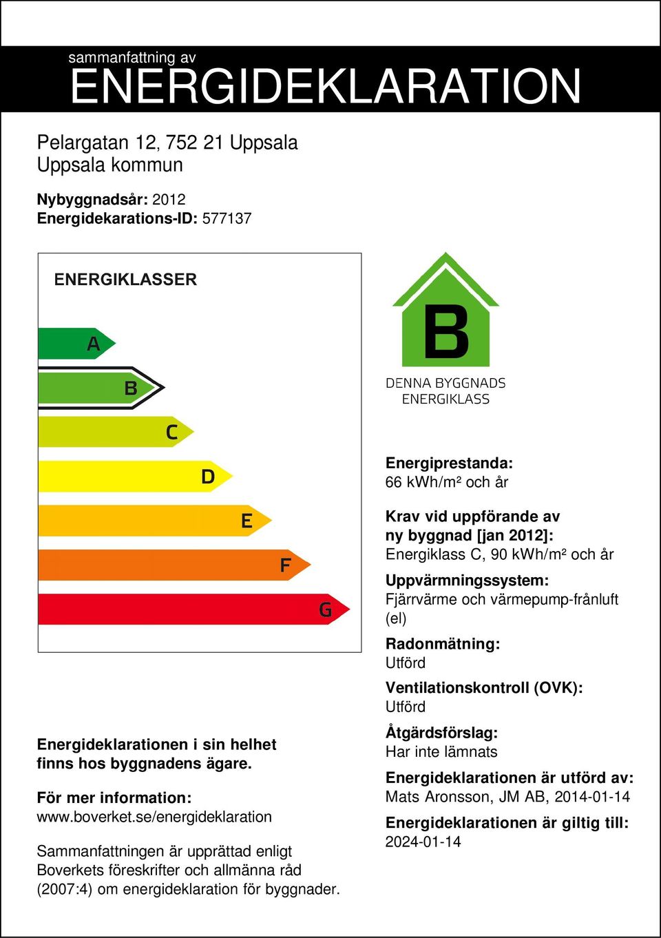 se/energideklaration Sammanfattningen är upprättad enligt Boverkets föreskrifter och allmänna råd (2007:4) om energideklaration för byggnader.