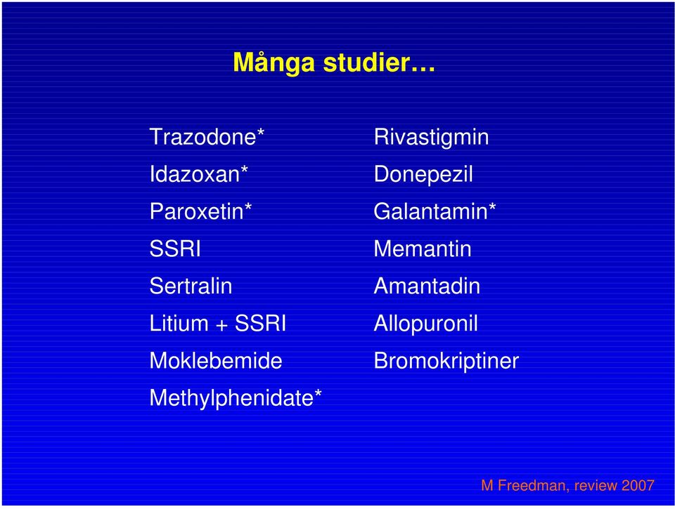 Methylphenidate* Rivastigmin Donepezil Galantamin*