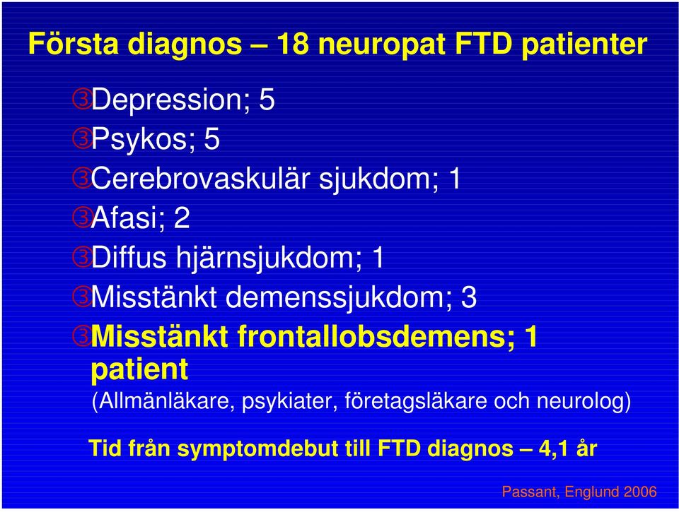 demenssjukdom; 3 É Misstänkt frontallobsdemens; 1 patient (Allmänläkare,