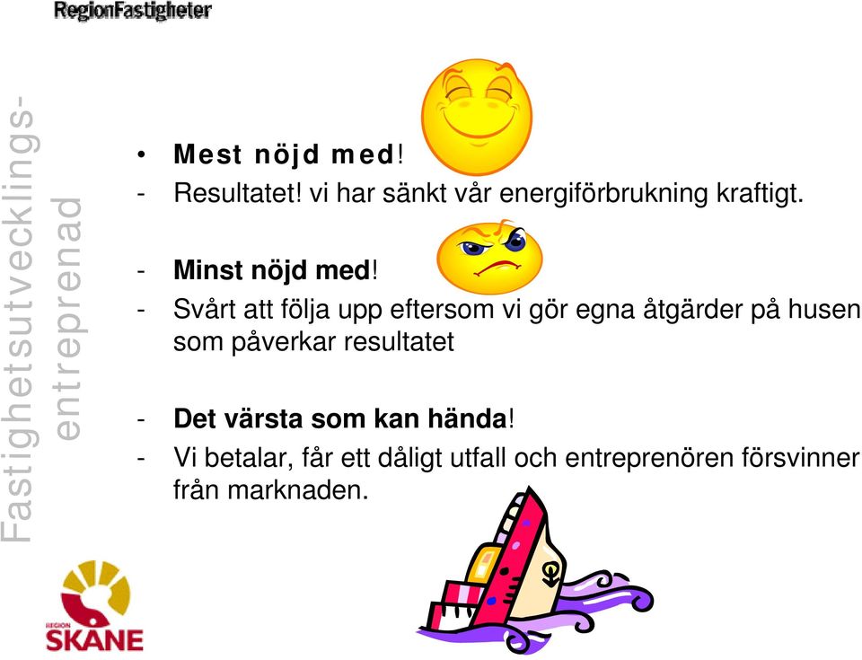 - Svårt att följa upp eftersom vi gör egna åtgärder på husen som