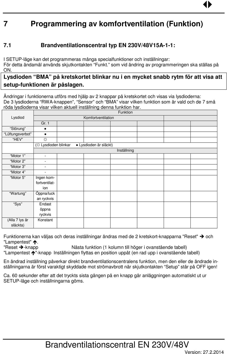 som vid ändring av programmeringen ska ställas på ON. Lysdioden BMA på kretskortet blinkar nu i en mycket snabb rytm för att visa att setup-funktionen är påslagen.