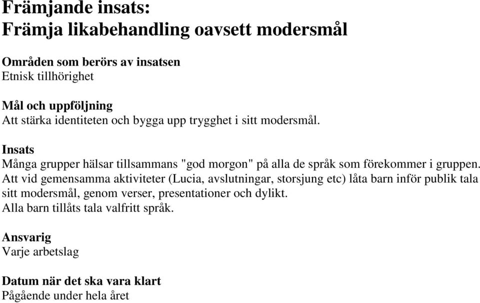 Insats Många grupper hälsar tillsammans "god morgon" på alla de språk som förekommer i gruppen.