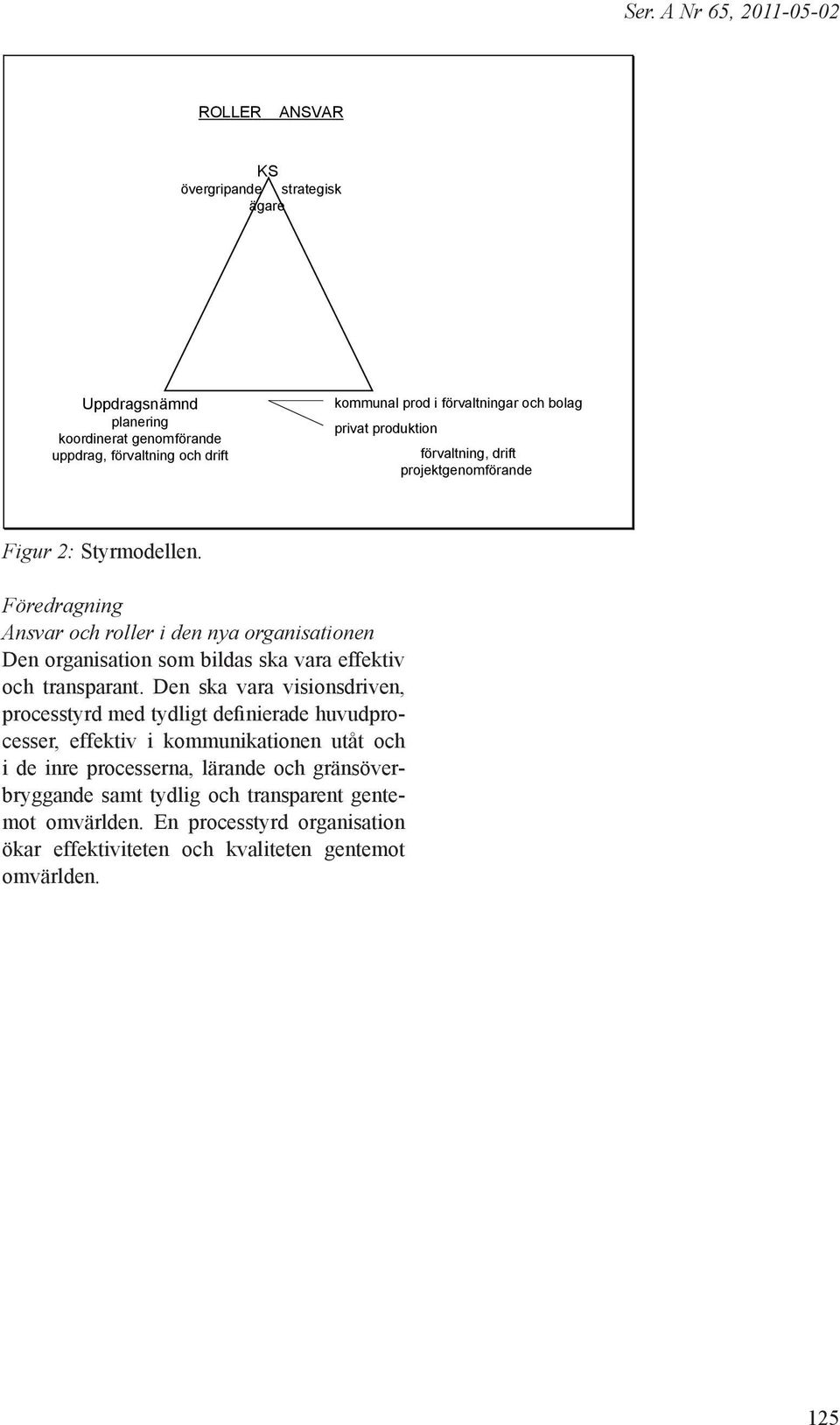 Figur 2, styrmodellen Föredragning Ansvar och roller i den nya organisationen Den organisation som bildas ska vara effektiv och transparant.