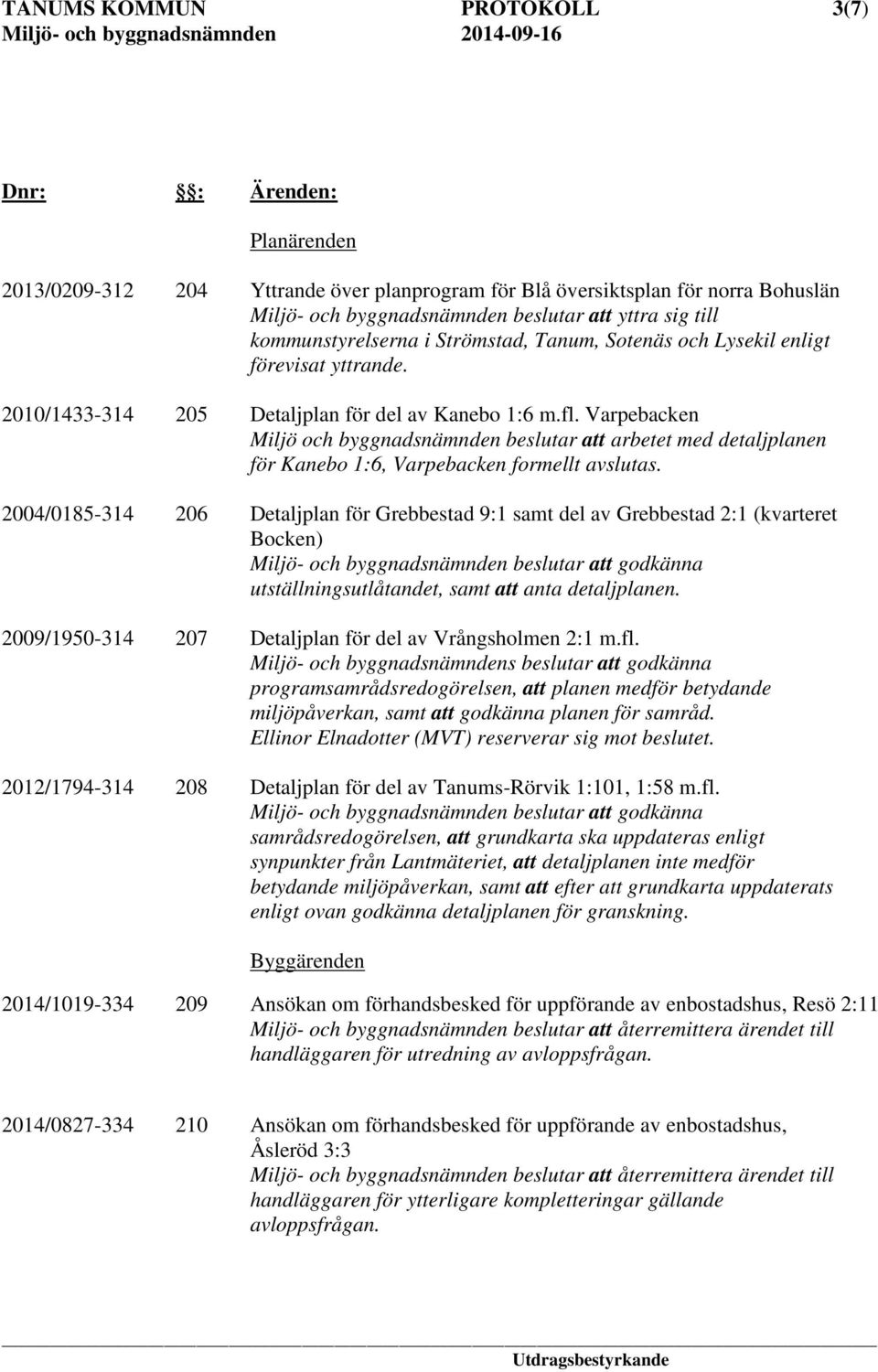 Varpebacken Miljö och byggnadsnämnden beslutar att arbetet med detaljplanen för Kanebo 1:6, Varpebacken formellt avslutas.