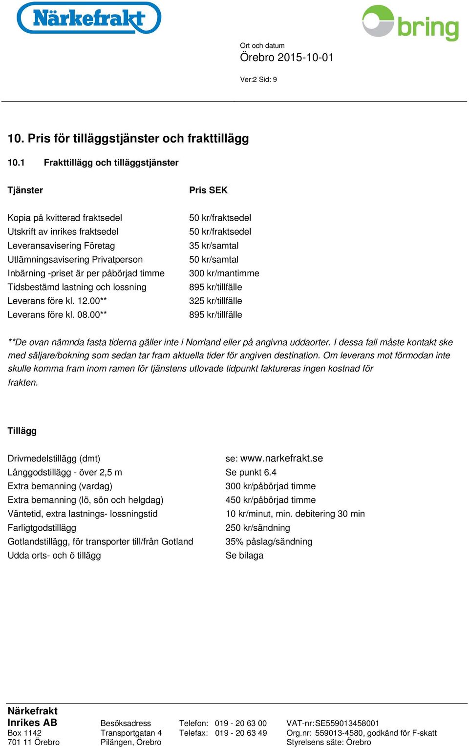 påbörjad timme Tidsbestämd lastning och lossning Leverans före kl. 12.00** Leverans före kl. 08.