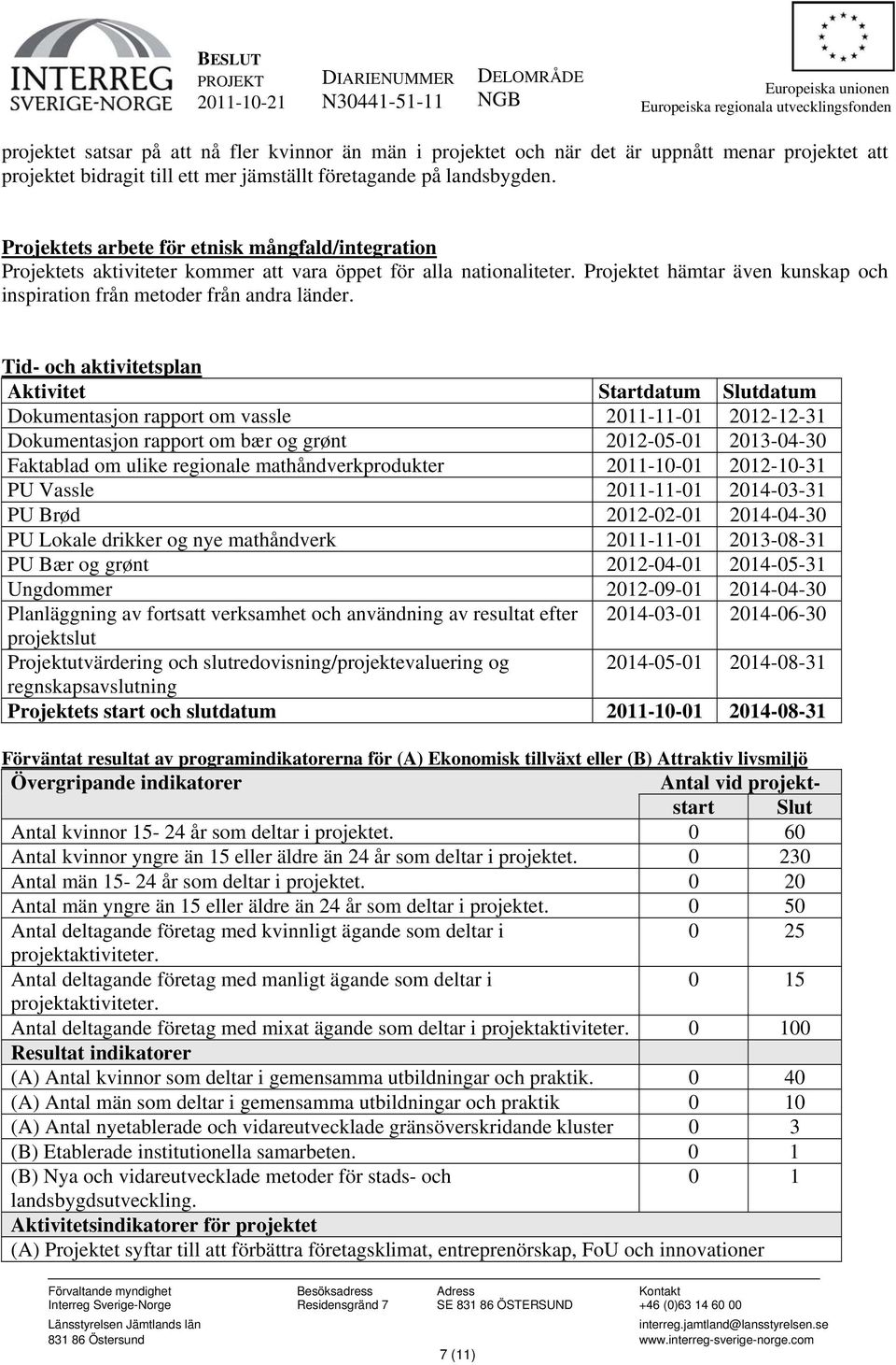 Tid- och aktivitetsplan Aktivitet Startdatum Slutdatum Dokumentasjon rapport om vassle 2011-11-01 2012-12-31 Dokumentasjon rapport om bær og grønt 2012-05-01 2013-04-30 Faktablad om ulike regionale