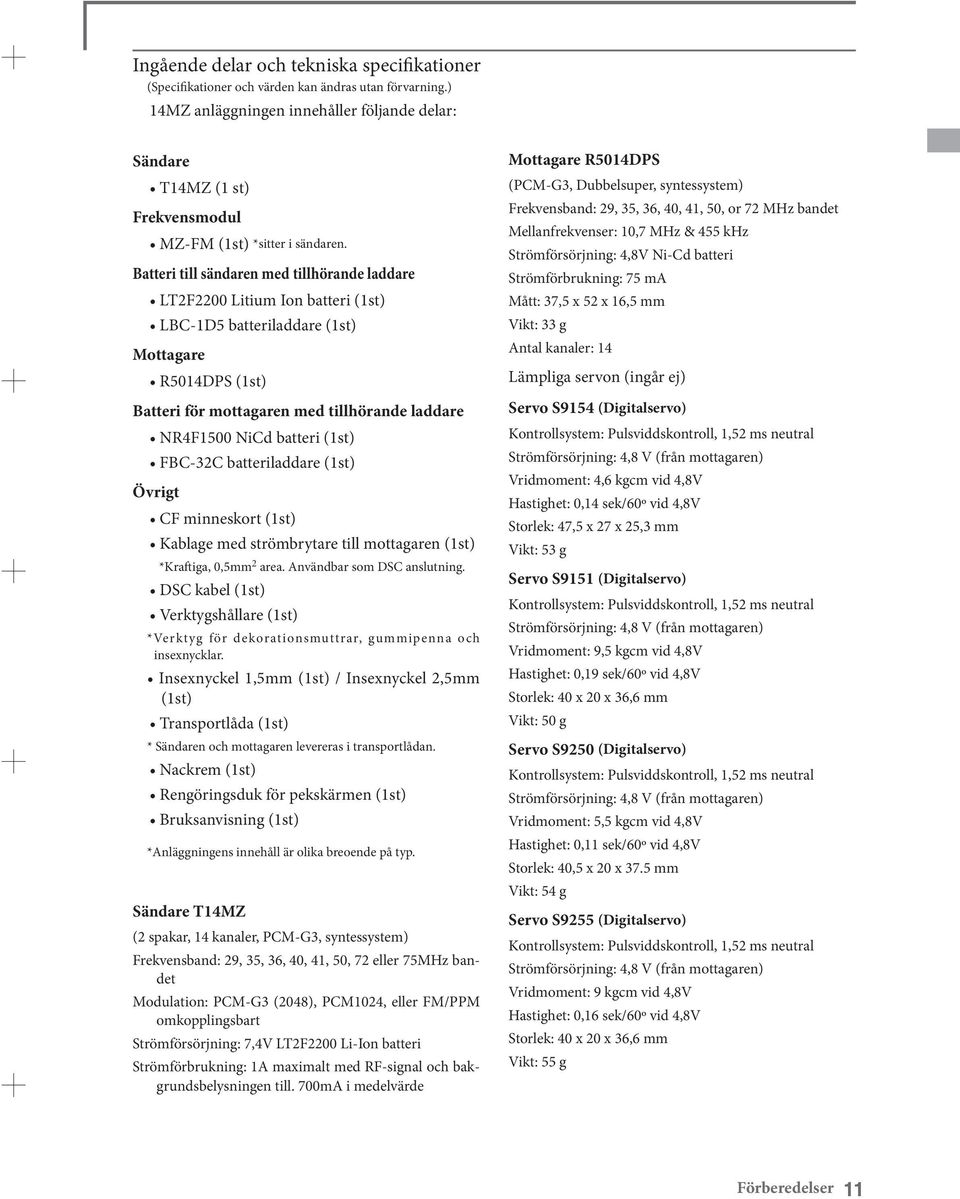 Batteri till sändaren med tillhörande laddare LT2F2200 Litium Ion batteri (1st) LBC-1D5 batteriladdare (1st) Mottagare R5014DPS (1st) Batteri för mottagaren med tillhörande laddare NR4F1500 NiCd