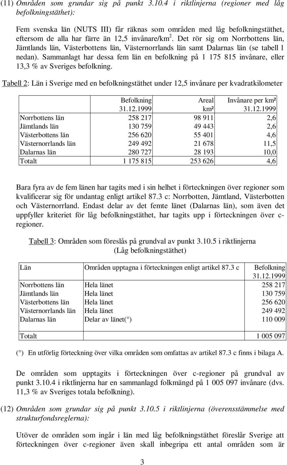 Det rör sig om Norrbottens län, Jämtlands län, Västerbottens län, Västernorrlands län samt Dalarnas län (se tabell 1 nedan).