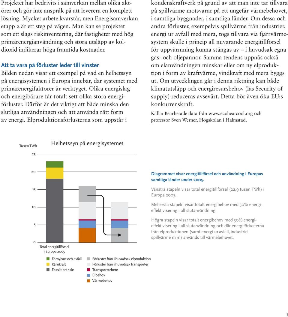 Att ta vara på förluster leder till vinster Bilden nedan visar ett exempel på vad en helhetssyn på energisystemen i Europa innebär, där systemet med primärenergifaktorer är verktyget.