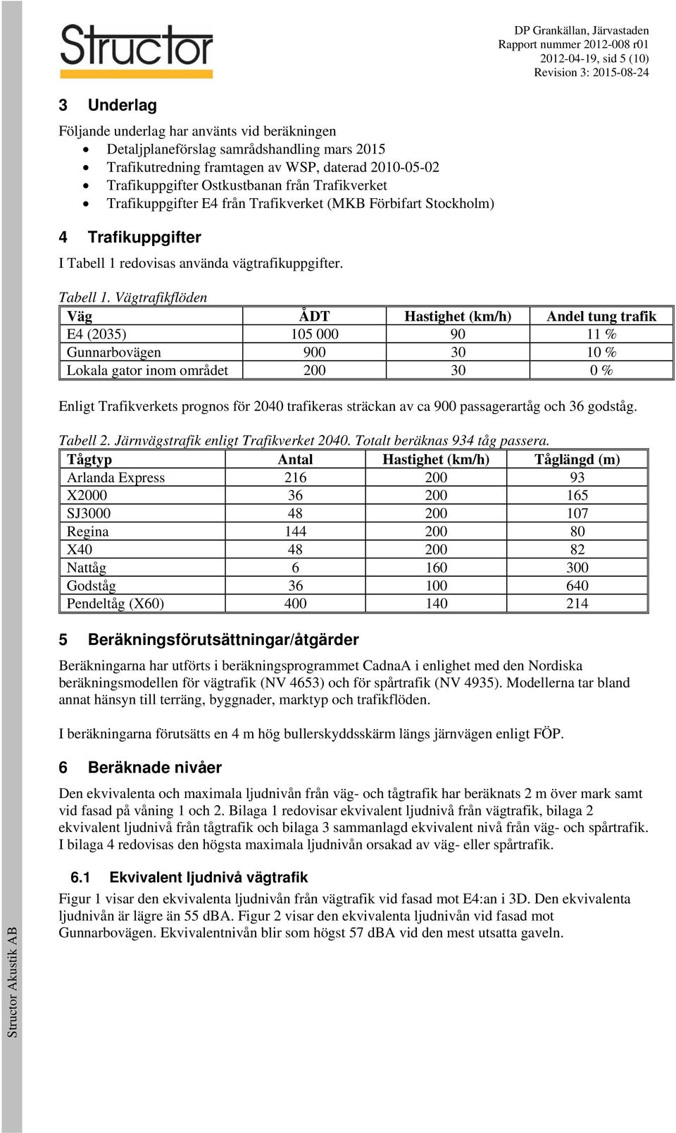 redovisas använda vägtrafikuppgifter. Tabell 1.