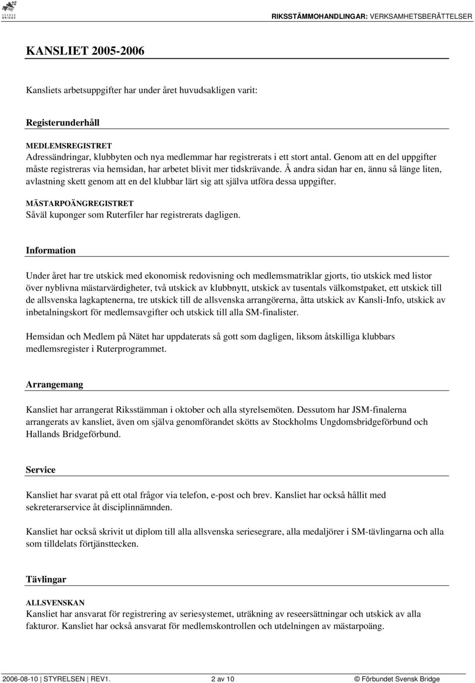 FÖRBUNDET SVENSK BRIDGE Verksamhetsberättelse - PDF Free Download