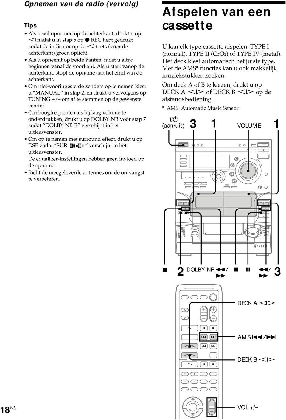 Om niet-vooringestelde zenders op te nemen kiest u MANUAL in stap 2, en drukt u vervolgens op TUNING +/ om af te stemmen op de gewenste zender.