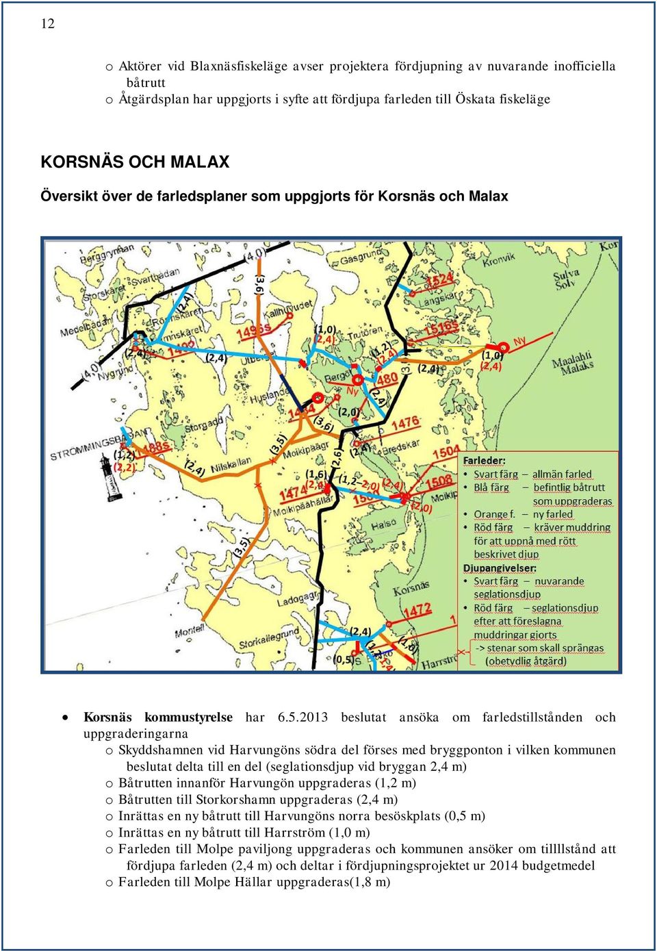 2013 beslutat ansöka om farledstillstånden och uppgraderingarna o Skyddshamnen vid Harvungöns södra del förses med bryggponton i vilken kommunen beslutat delta till en del (seglationsdjup vid bryggan