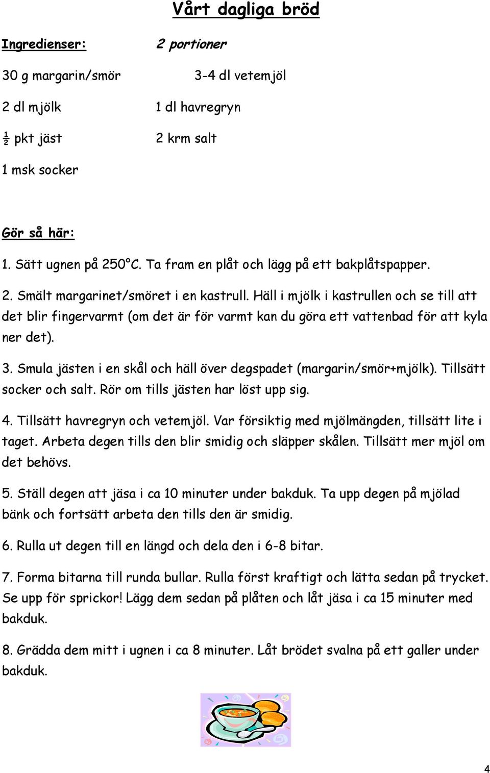 Smula jästen i en skål och häll över degspadet (margarin/smör+mjölk). Tillsätt socker och salt. Rör om tills jästen har löst upp sig. 4. Tillsätt havregryn och vetemjöl.