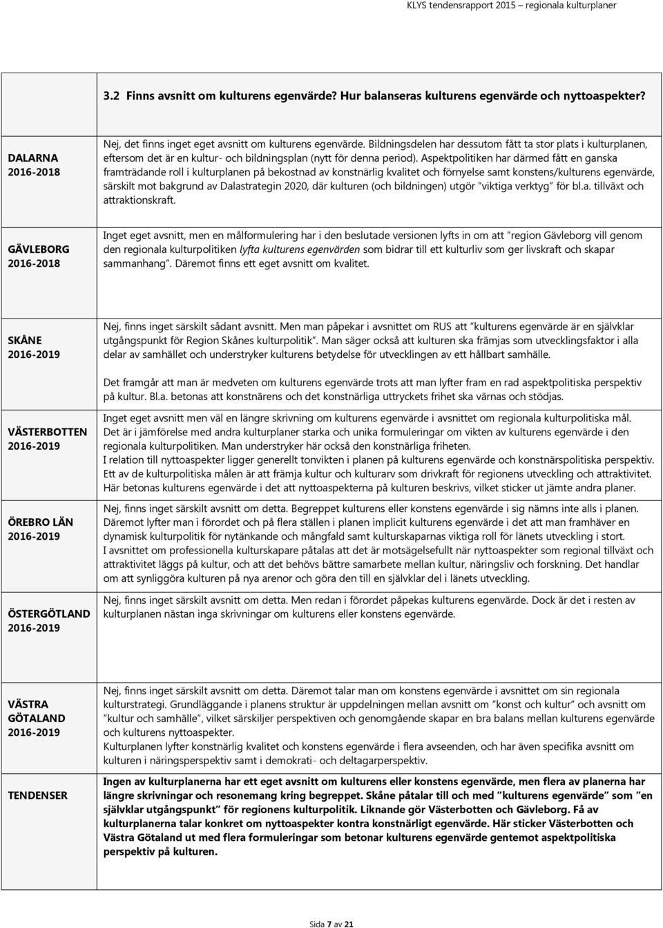 Aspektpolitiken har därmed fått en ganska framträdande roll i kulturplanen på bekostnad av konstnärlig kvalitet och förnyelse samt konstens/kulturens egenvärde, särskilt mot bakgrund av Dalastrategin