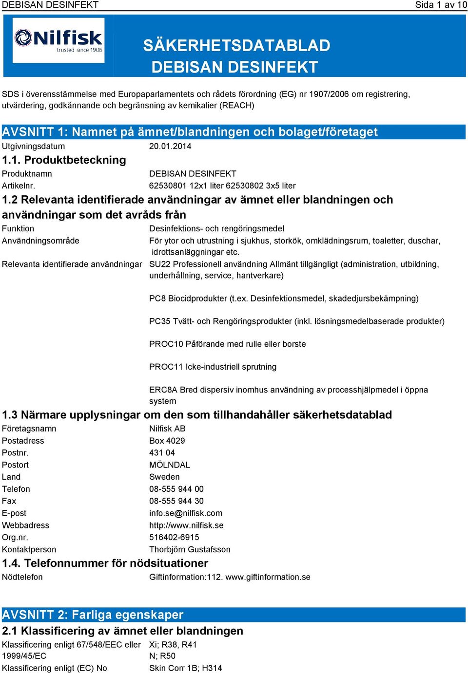 DEBISAN DESINFEKT 62530801 12x1 liter 62530802 3x5 liter 1.