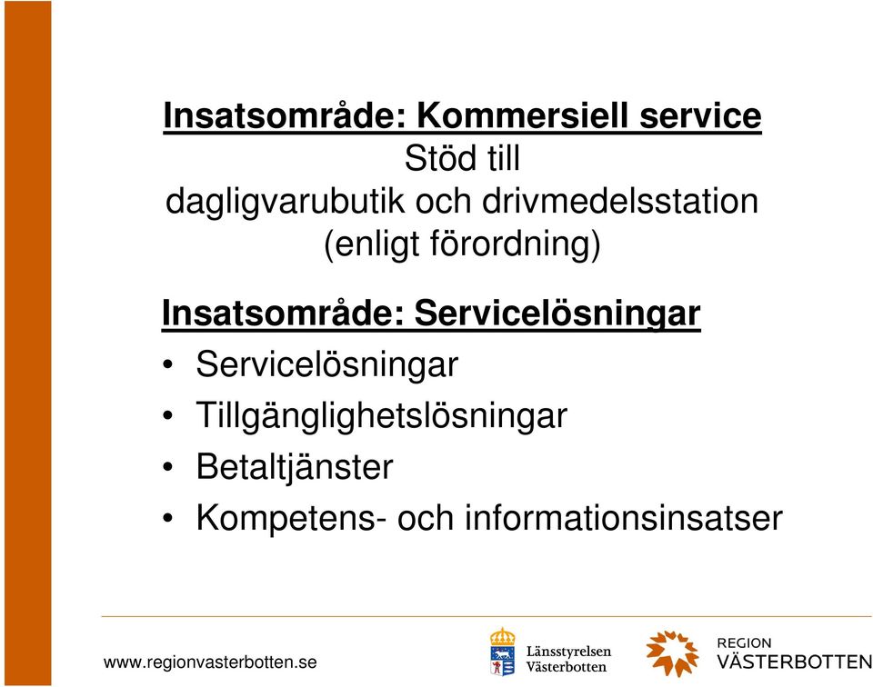 förordning) Insatsområde: Servicelösningar