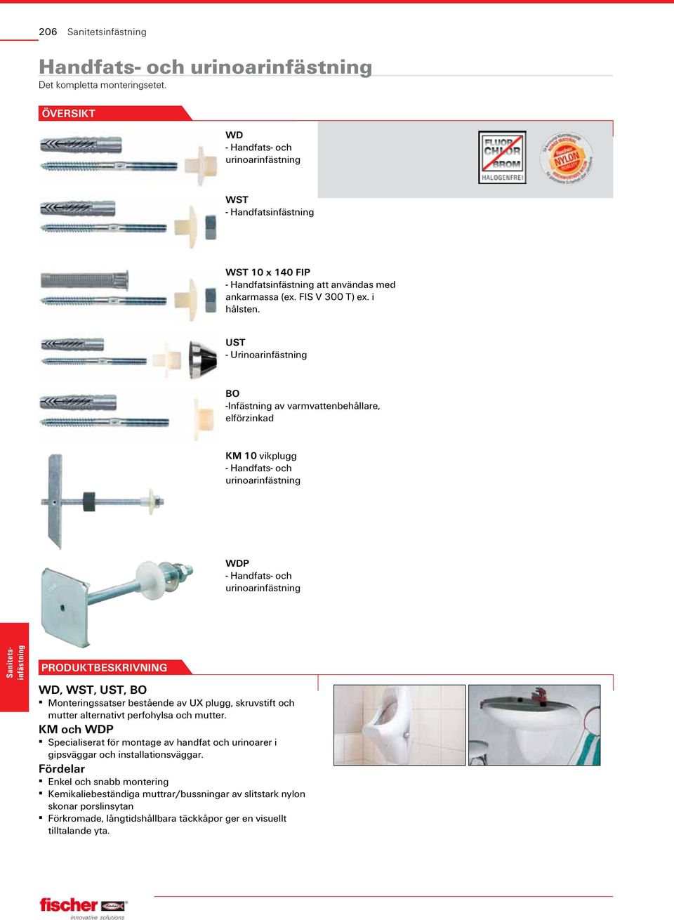 UST - Urinoarinfästning BO -Infästning av varmvattenbehållare, elförzinkad KM 10 vikplugg - Handfats- och urinoarinfästning WDP - Handfats- och urinoarinfästning Produktbeskrivning WD, WST, UST, BO