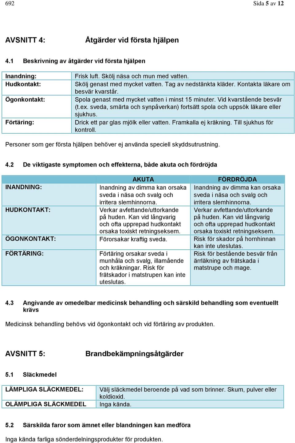 sveda, smärta och synpåverkan) fortsätt spola och uppsök läkare eller sjukhus. Drick ett par glas mjölk eller vatten. Framkalla ej kräkning. Till sjukhus för kontroll.