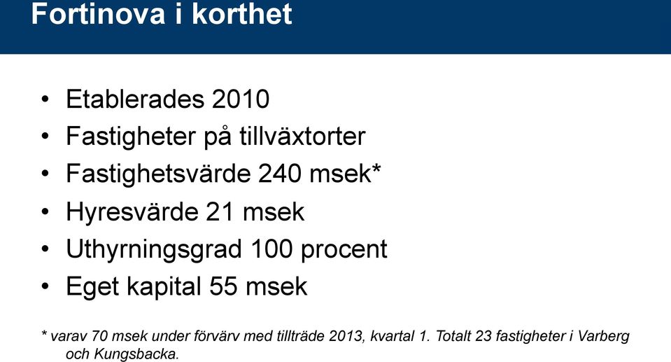 procent Eget kapital 55 msek * varav 70 msek under förvärv med