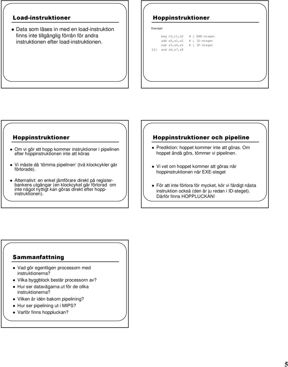 ammanfattning Alternativt: en enkel jämförare direkt på registerbankens utgångar (en klockcykel går förlorad om inte något nyttigt kan göras direkt efter hoppinstruktionen).