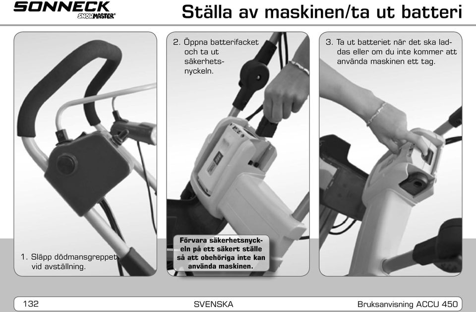 tag. 1. Släpp dödmansgreppet vid avställning.