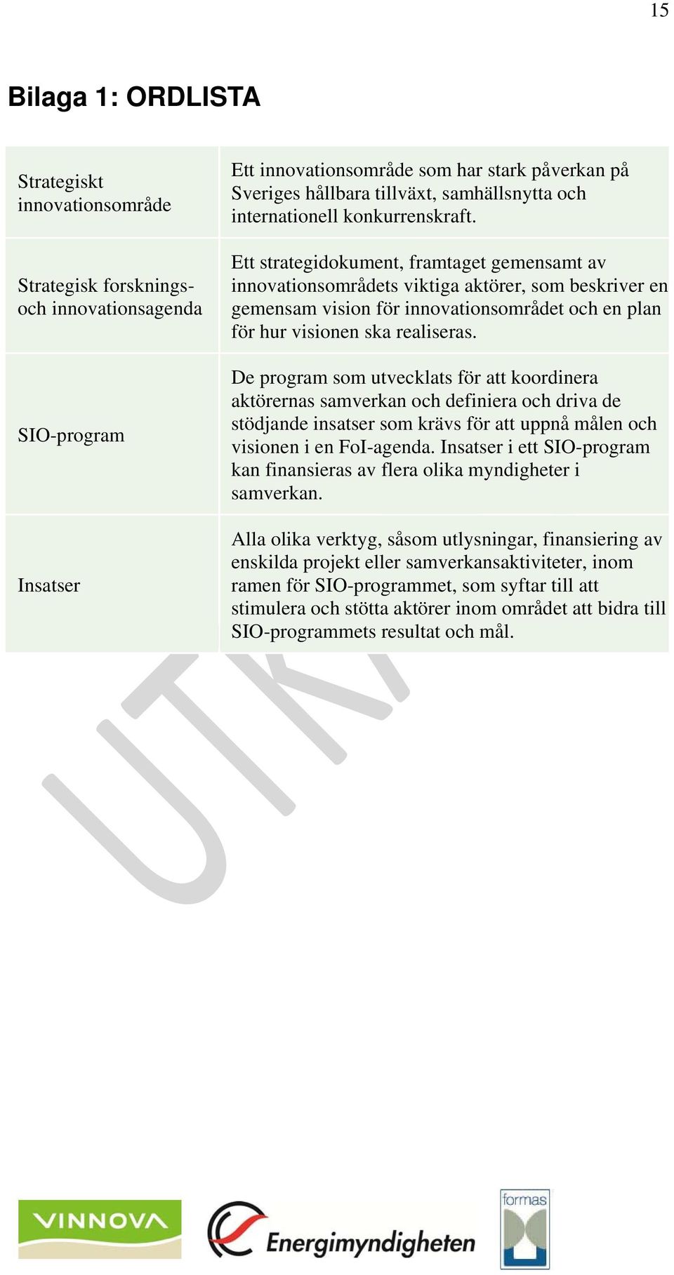 Ett strategidokument, framtaget gemensamt av innovationsområdets viktiga aktörer, som beskriver en gemensam vision för innovationsområdet och en plan för hur visionen ska realiseras.