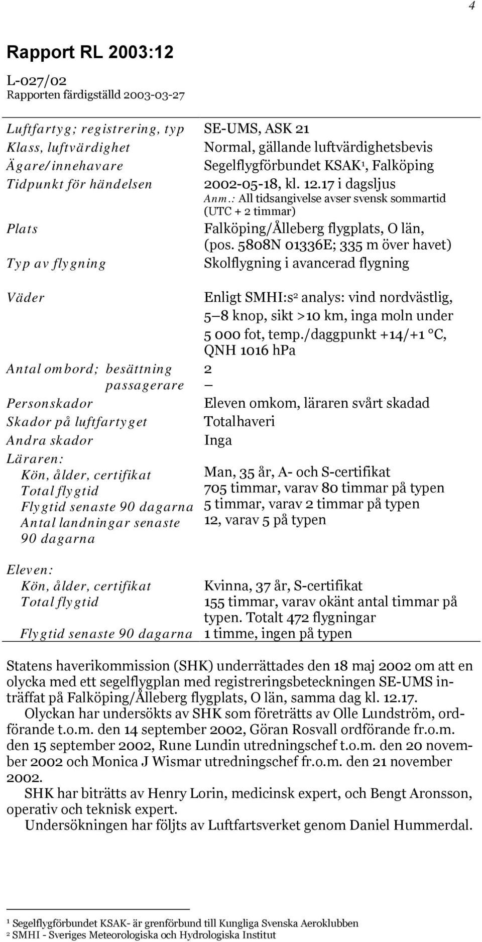 : All tidsangivelse avser svensk sommartid (UTC + 2 timmar) Plats Falköping/Ålleberg flygplats, O län, (pos.