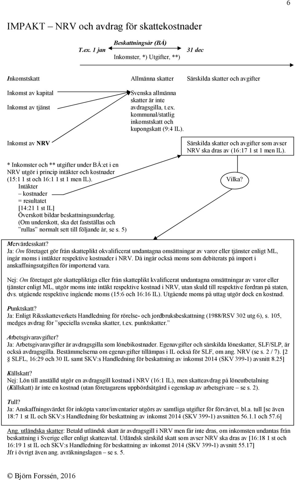 är inte avdragsgilla, t.ex. kommunal/statlig inkomstskatt och kupongskatt (9:4 IL). Särskilda skatter och avgifter som avser NRV ska dras av (16:17 1 st 1 men IL).