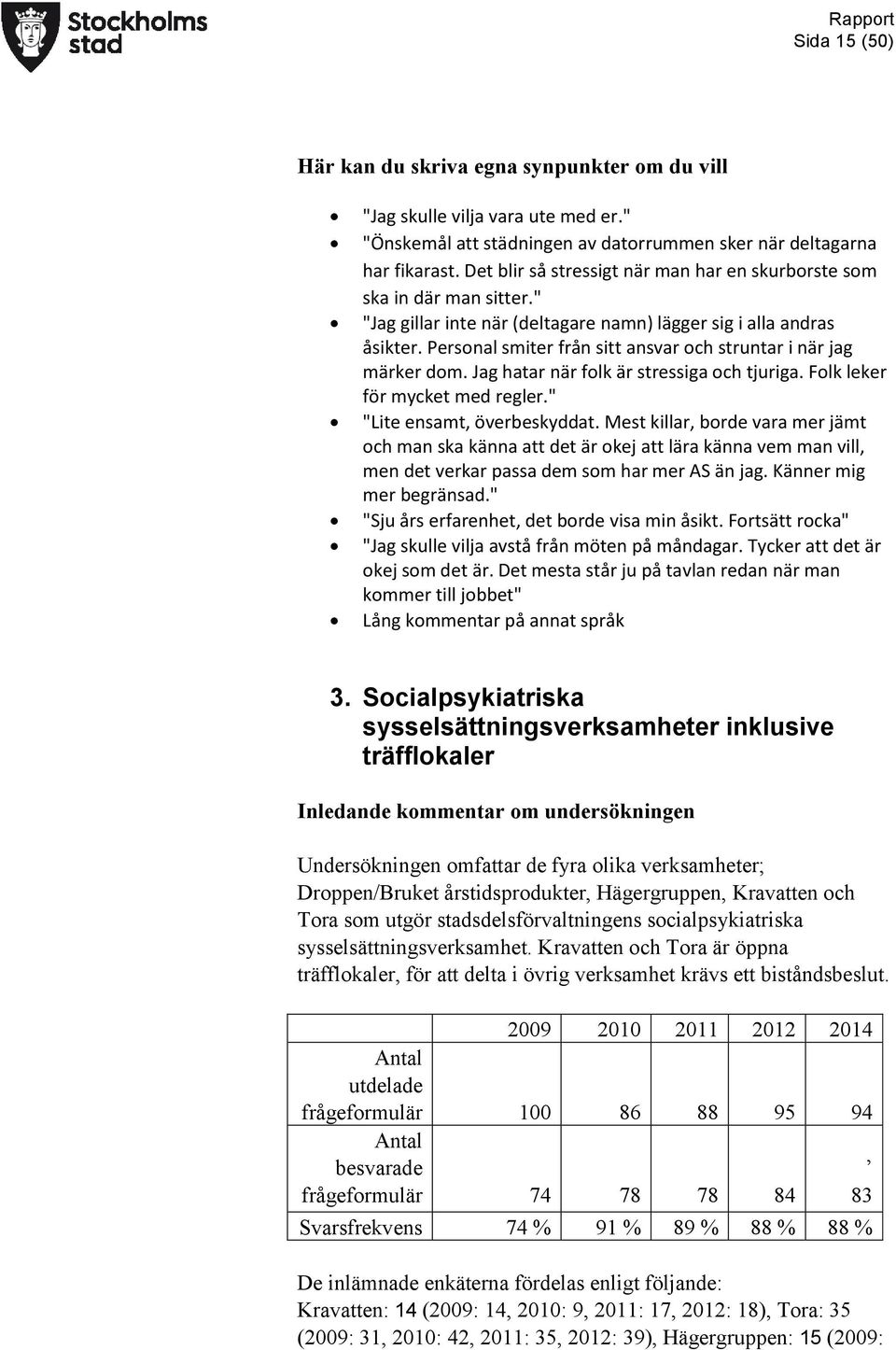 Personal smiter från sitt ansvar och struntar i när jag märker dom. Jag hatar när folk är stressiga och tjuriga. Folk leker för mycket med regler." "Lite ensamt, överbeskyddat.