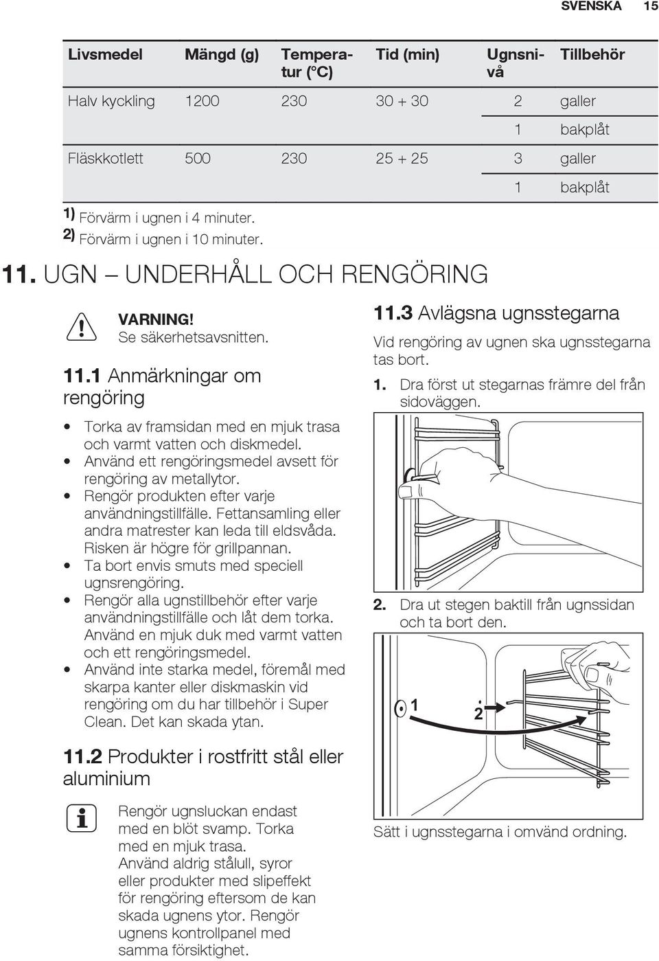 Använd ett rengöringsmedel avsett för rengöring av metallytor. Rengör produkten efter varje användningstillfälle. Fettansamling eller andra matrester kan leda till eldsvåda.