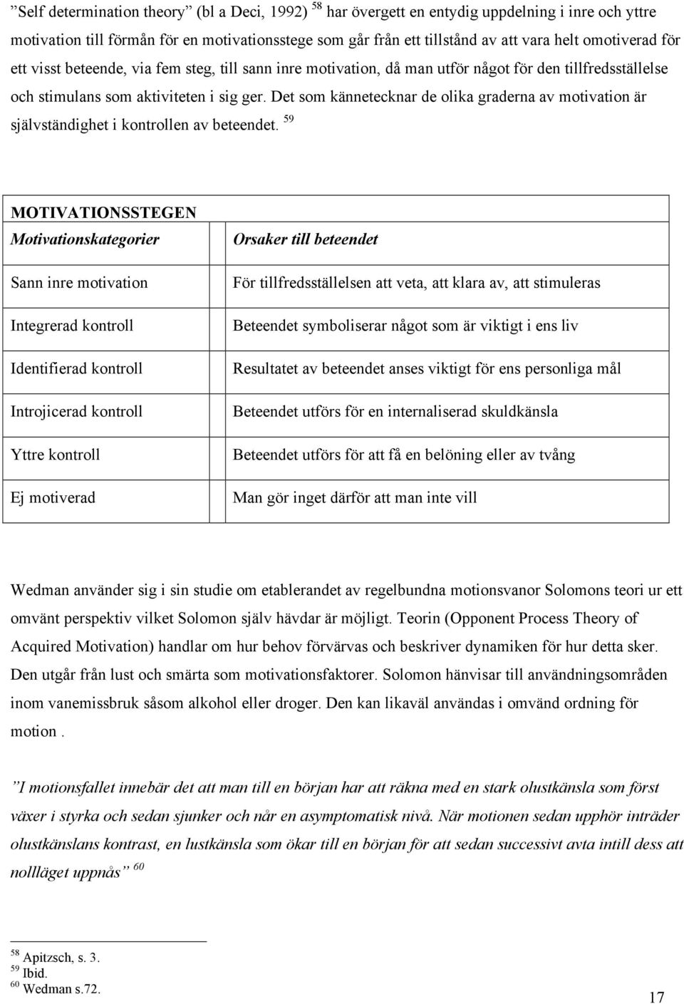 Det som kännetecknar de olika graderna av motivation är självständighet i kontrollen av beteendet.