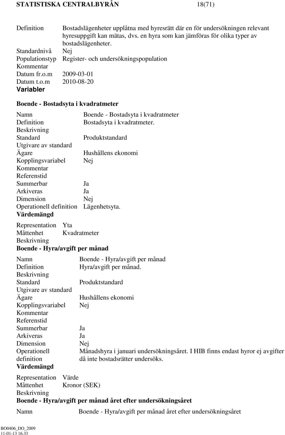 Standard Produktstandard Utgivare av standard Ägare Hushållens ekonomi Kopplingsvariabel Kommentar Referenstid Summerbar Ja Arkiveras Ja Dimension Operationell definition Lägenhetsyta.