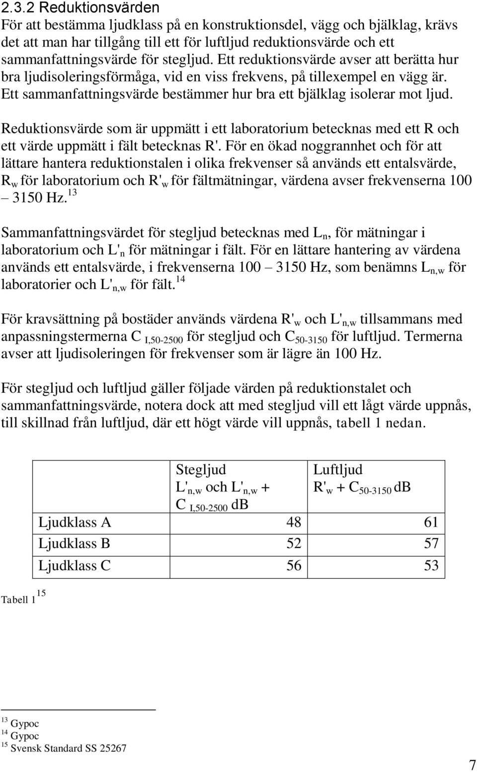 Ett sammanfattningsvärde bestämmer hur bra ett bjälklag isolerar mot ljud. Reduktionsvärde som är uppmätt i ett laboratorium betecknas med ett R och ett värde uppmätt i fält betecknas R'.