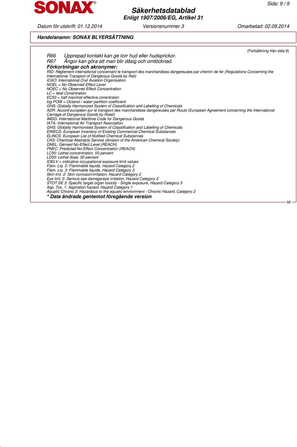 by Rail) ICAO: International Civil Aviation Organisation NOEL = No Observed Effect Level NOEC = No Observed Effect Concentration LC = letal Conentration EC50 = half maximal effective conentraion log