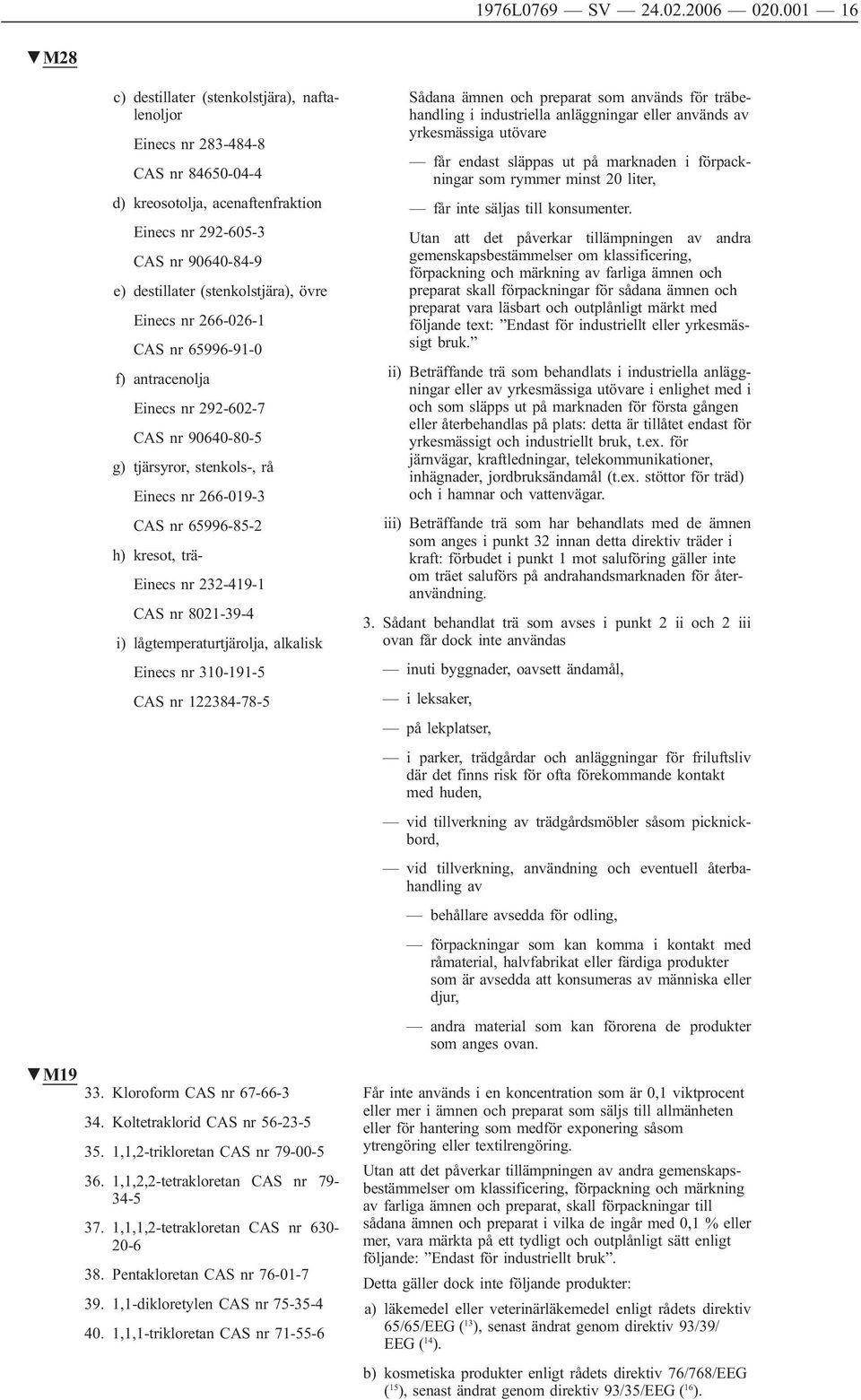 övre Einecs nr 266-026-1 CAS nr 65996-91-0 f) antracenolja Einecs nr 292-602-7 CAS nr 90640-80-5 g) tjärsyror, stenkols-, rå Einecs nr 266-019-3 CAS nr 65996-85-2 h) kresot, trä- Einecs nr 232-419-1