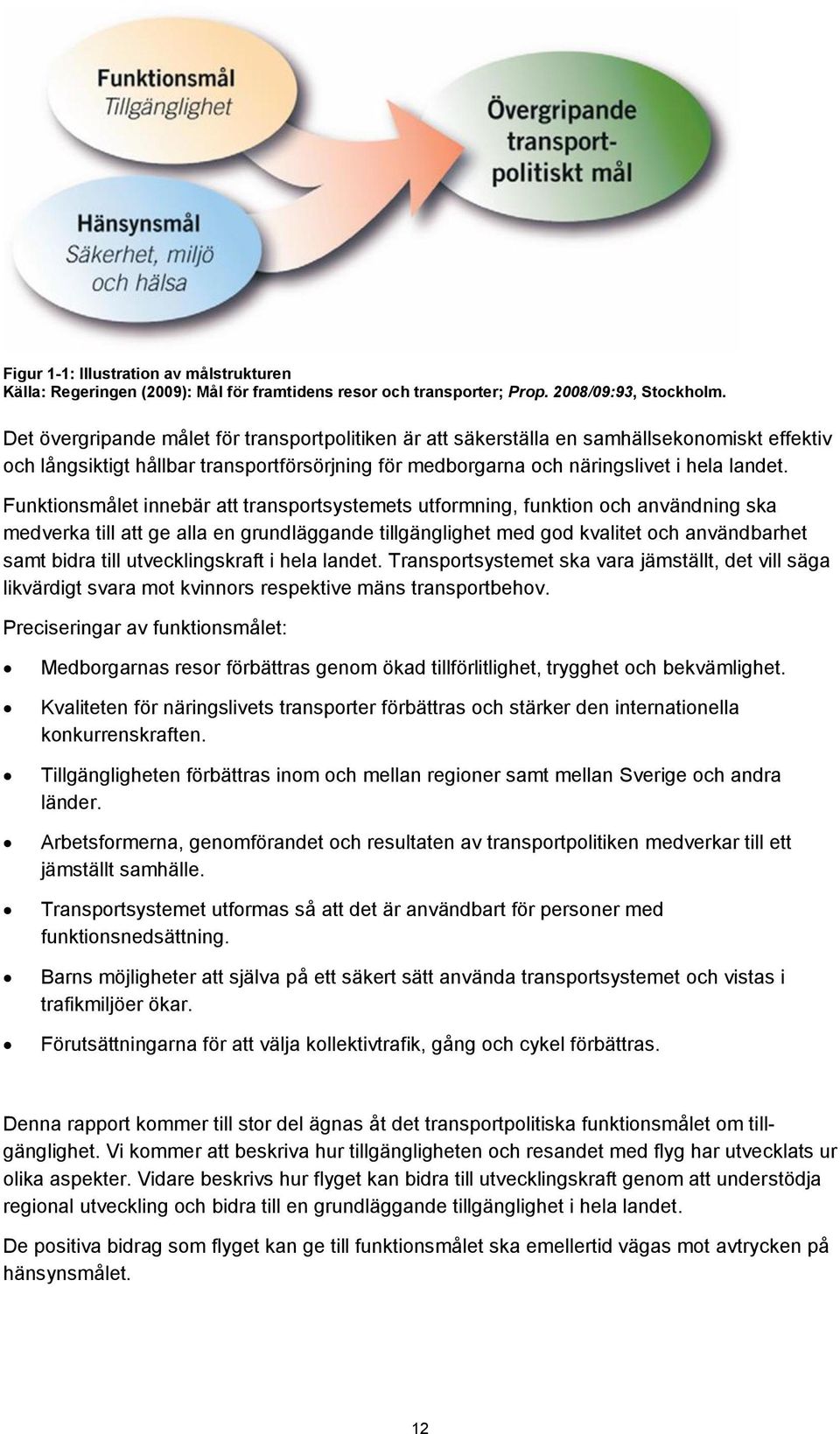 Funktionsmålet innebär att transportsystemets utformning, funktion och användning ska medverka till att ge alla en grundläggande tillgänglighet med god kvalitet och användbarhet samt bidra till