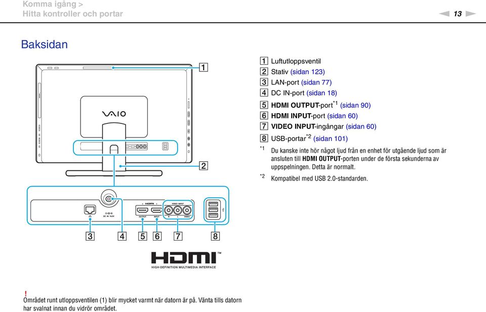 ljud från en enhet för utgående ljud som är ansluten till HDMI OUTPUT-porten under de första sekunderna av uppspelningen. Detta är normalt.