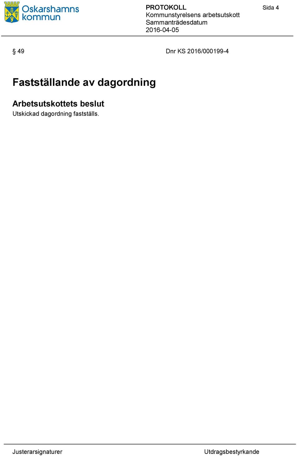 dagordning Arbetsutskottets