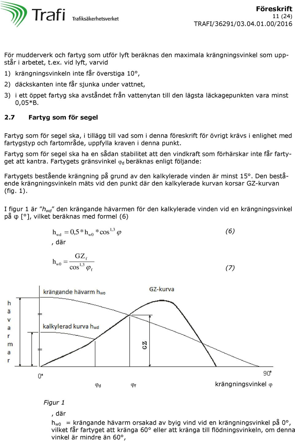 minst 0,05*B. 2.7 Fartyg som för segel Fartyg som för segel ska, i tillägg till vad som i denna föreskrift för övrigt krävs i enlighet med fartygstyp och fartområde, uppfylla kraven i denna punkt.