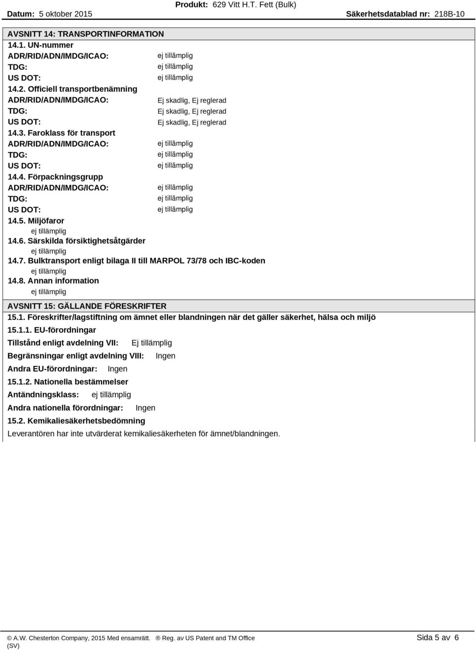 1.1. EU-förordningar Tillstånd enligt avdelning VII: Begränsningar enligt avdelning VIII: Andra EU-förordningar: 15.1.2.