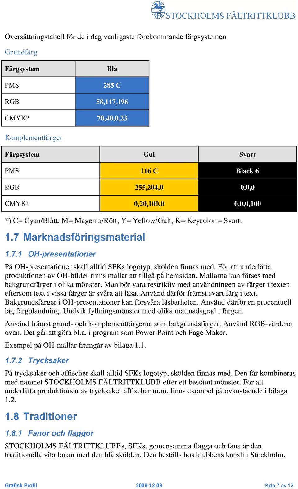 Marknadsföringsmaterial 1.7.1 OH-presentationer På OH-presentationer skall alltid SFKs logotyp, skölden finnas med. För att underlätta produktionen av OH-bilder finns mallar att tillgå på hemsidan.