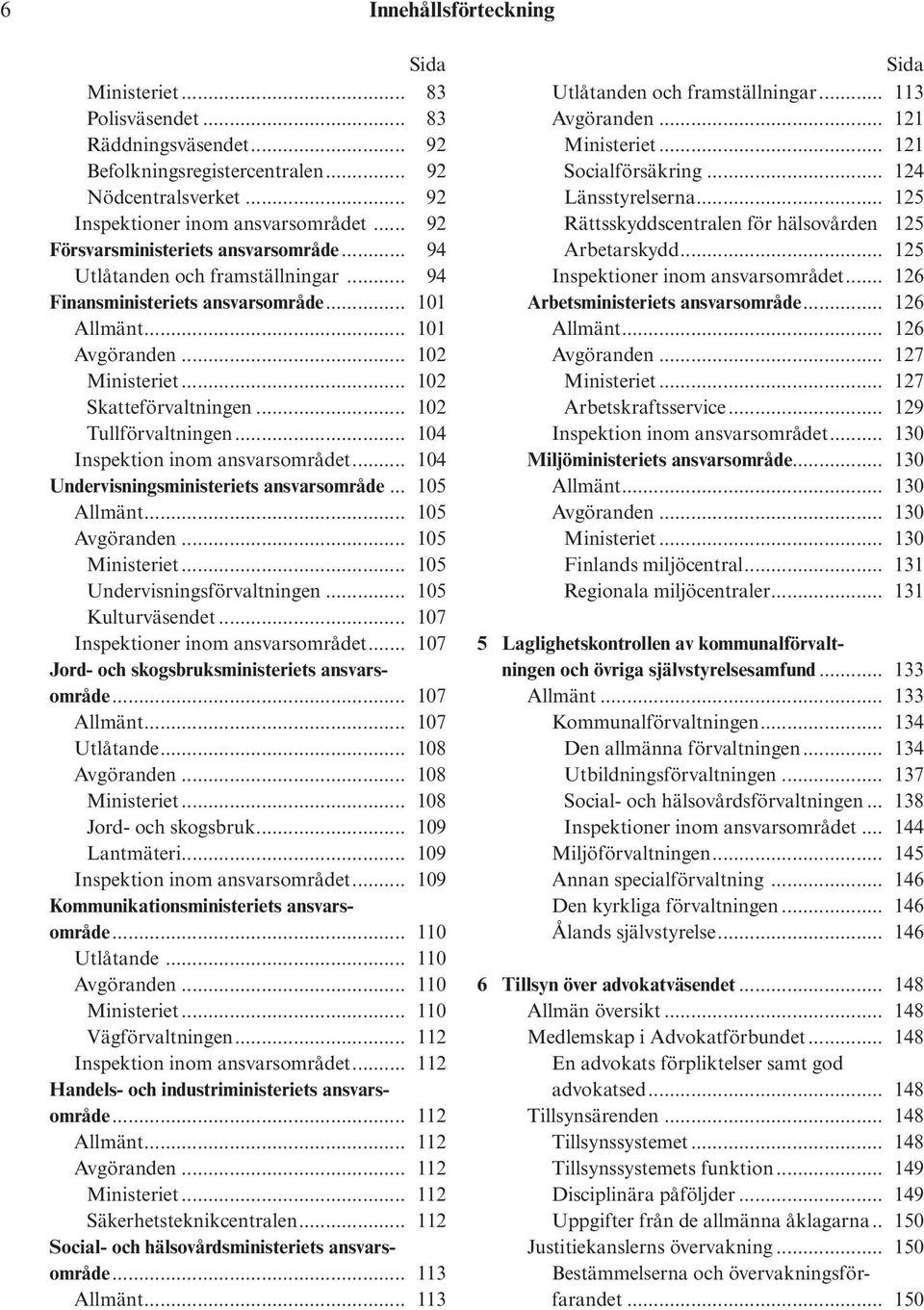 .. 102 Tullförvaltningen... 104 Inspektion inom ansvarsområdet... 104 Undervisningsministeriets ansvarsområde... 105 Allmänt... 105 Avgöranden... 105 Ministeriet... 105 Undervisningsförvaltningen.