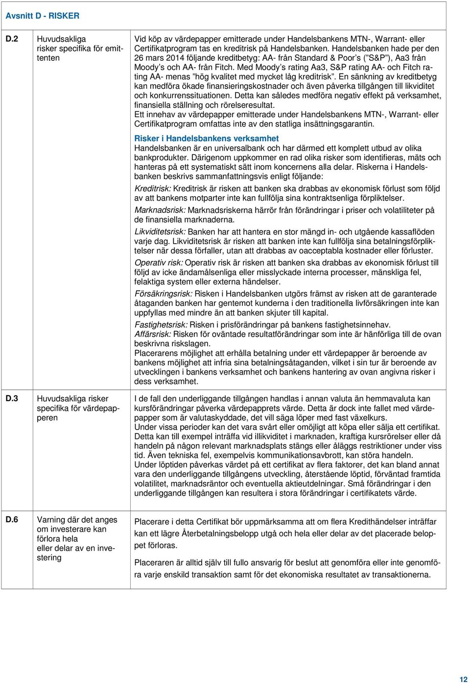 Med Moody s rating Aa3, S&P rating AA- och Fitch rating AA- menas hög kvalitet med mycket låg kreditrisk.