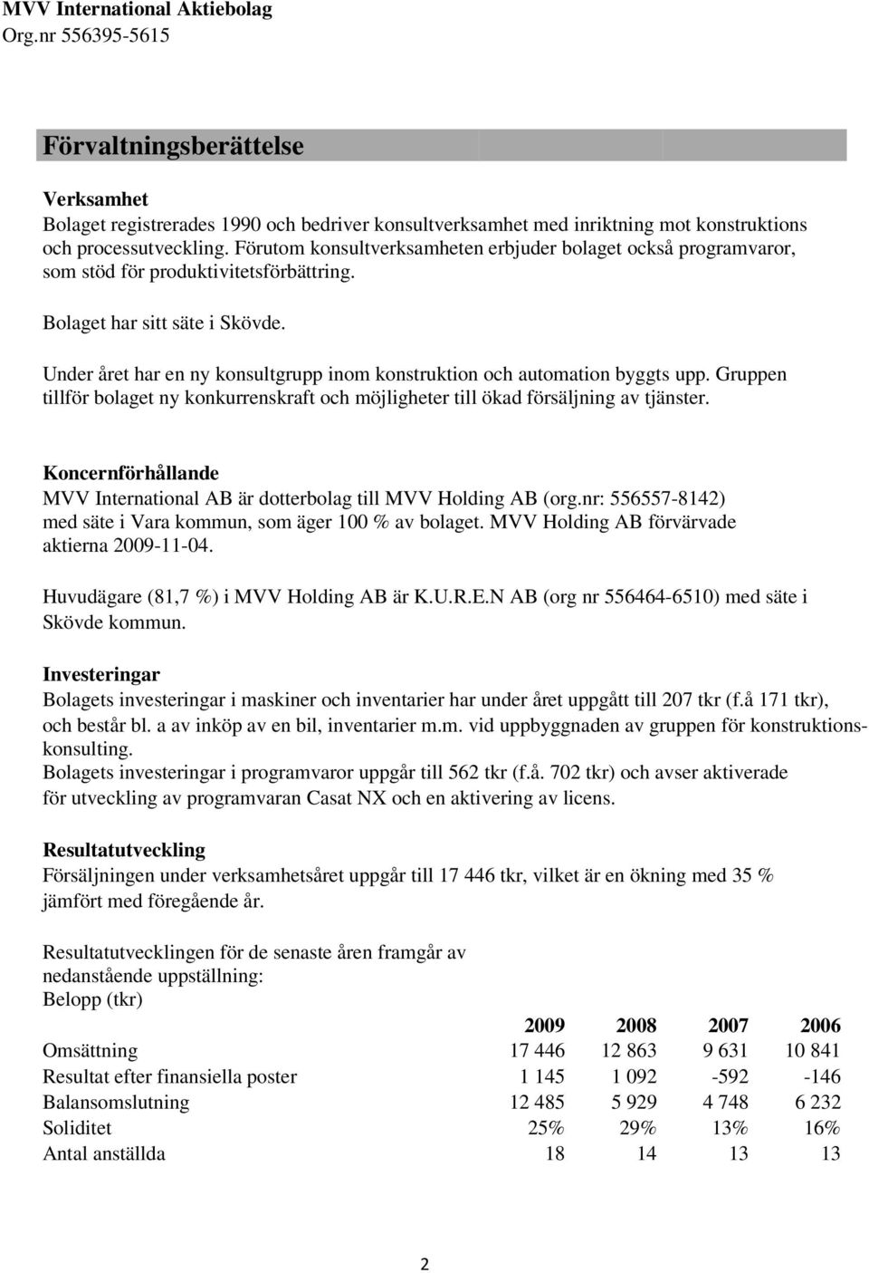 Under året har en ny konsultgrupp inom konstruktion och automation byggts upp. Gruppen tillför bolaget ny konkurrenskraft och möjligheter till ökad försäljning av tjänster.