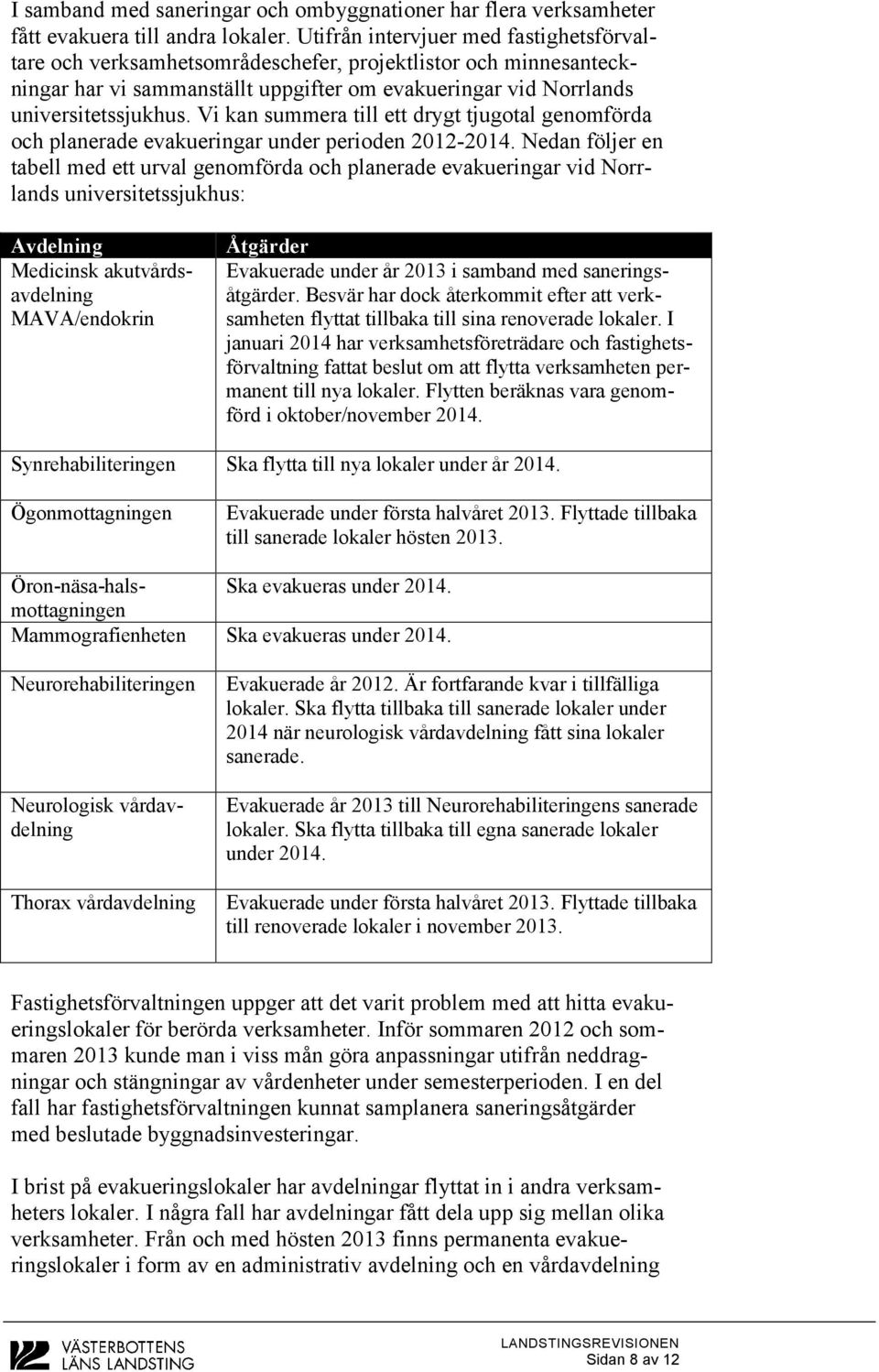 Vi kan summera till ett drygt tjugotal genomförda och planerade evakueringar under perioden 2012-2014.