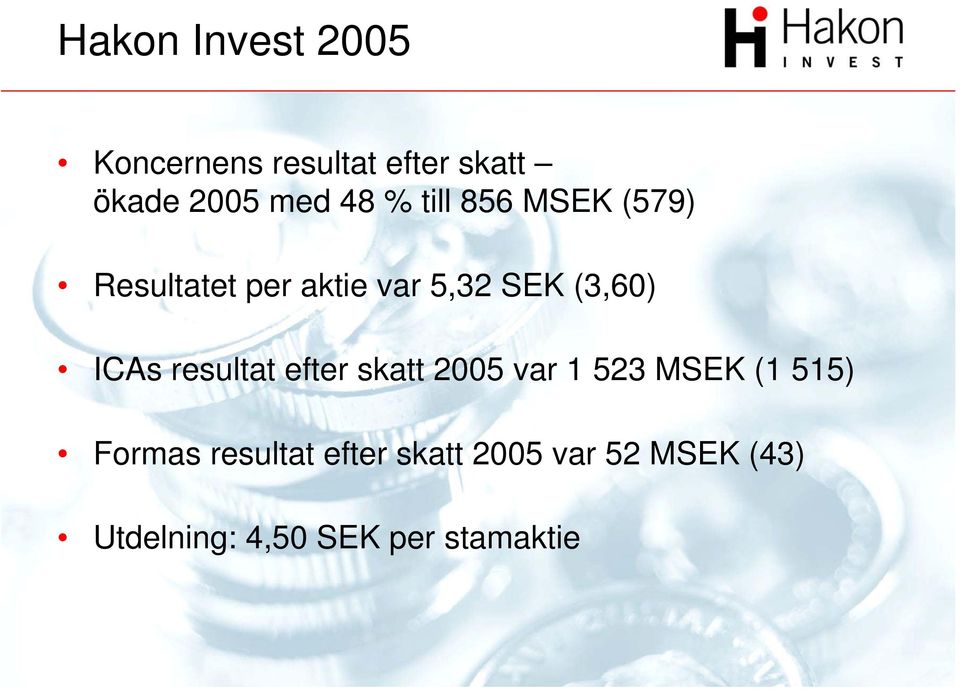 ICAs resultat efter skatt 2005 var 1 523 MSEK (1 515) Formas