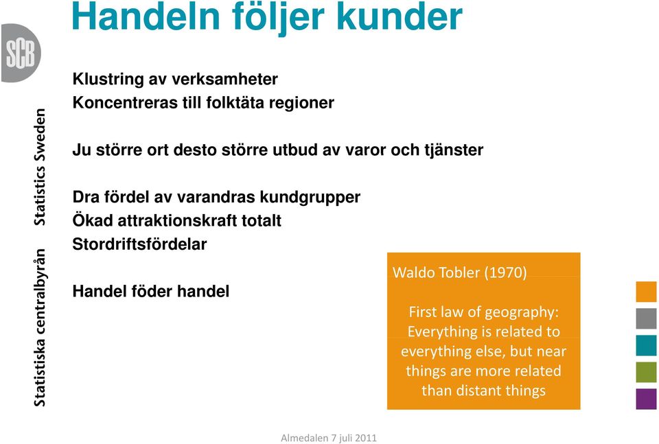 attraktionskraft k totaltt Stordriftsfördelar Handel föder handel Waldo Tobler (1970) First law