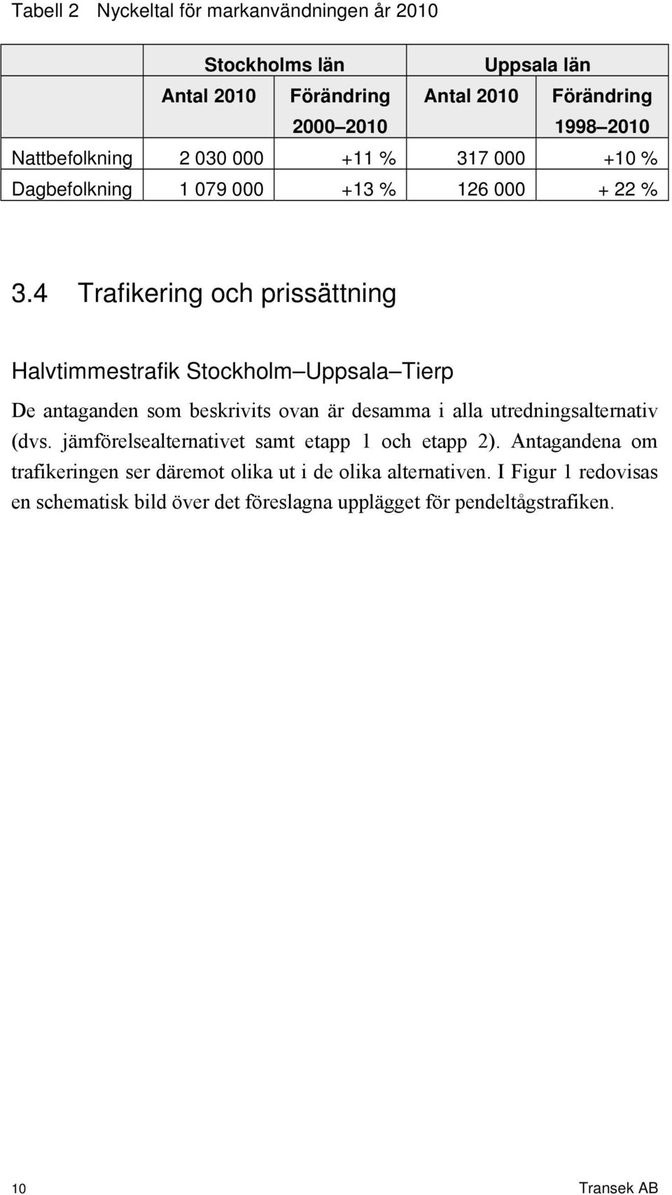 4 Trafikering och prissättning Halvtimmestrafik Stockholm Uppsala Tierp De antaganden som beskrivits ovan är desamma i alla utredningsalternativ (dvs.