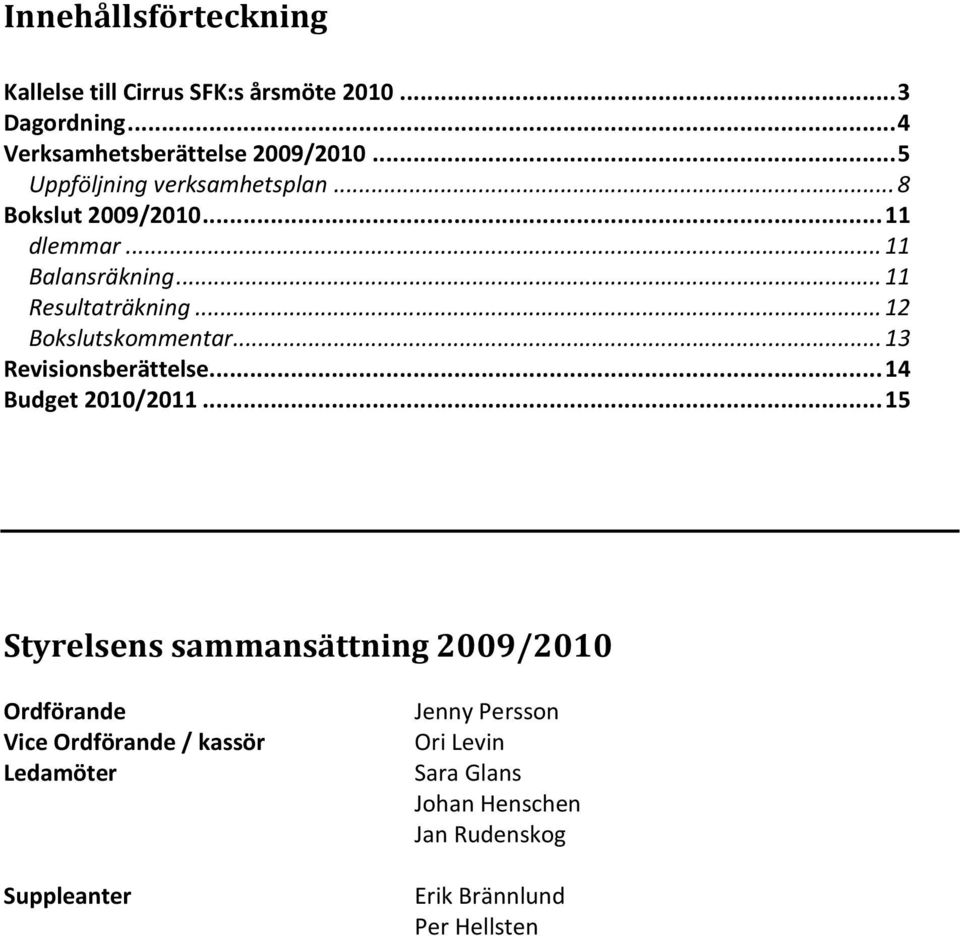 .. 12 Bokslutskommentar... 13 Revisionsberättelse... 14 Budget 2010/2011.